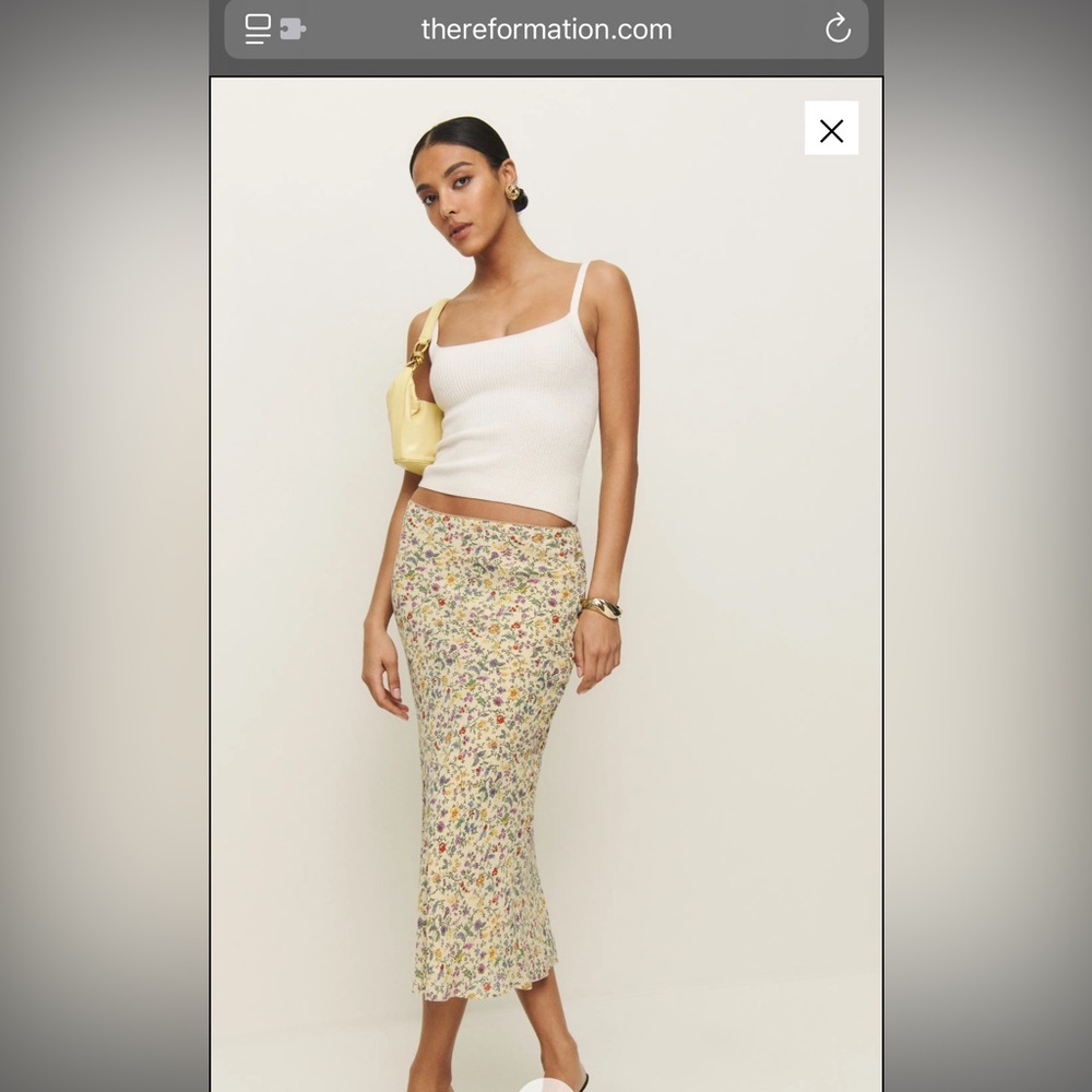 Reformation Layla skirt in Yasmeen
